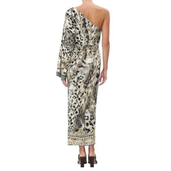 Camilla Leopard Print One-Shoulder Jersey Dress Embellished Snow Whispers Large - Picture 2 of 16